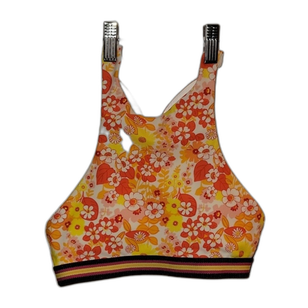 NWOT AERIE BRIGHT FLORAL CROSS BACK BIKINI TOP SPORTS BRA SMALL